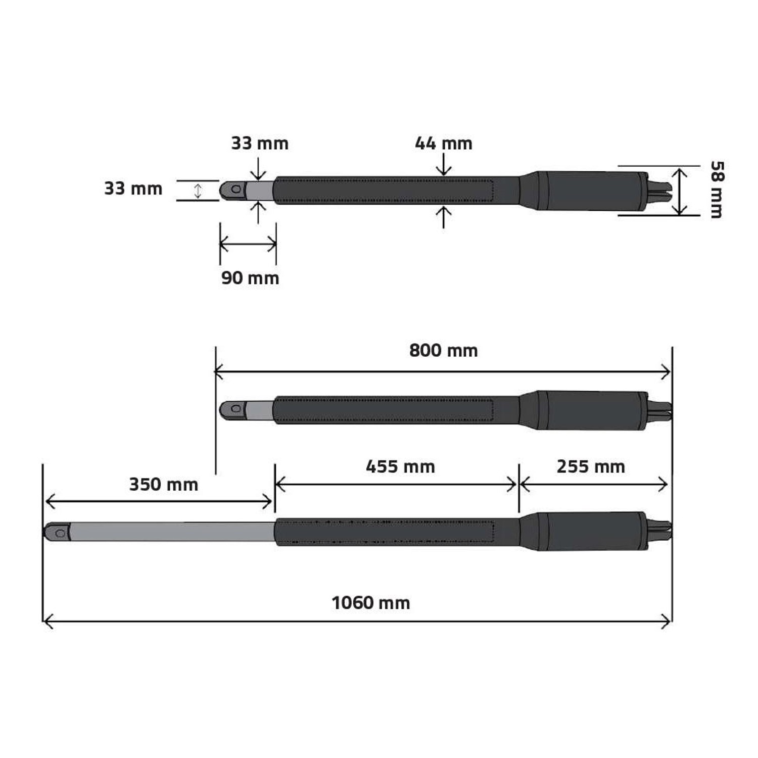Abbildung der Maße des Casanoov Ranger B150 Torantriebs für Drehtore.