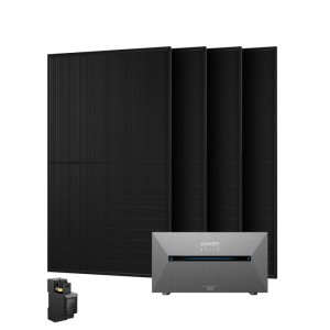 Anker Solix Balkonkraftwerk 2000 Wp Set: 4 schwarze Solarmodule, Solarbank 2 E1600 und Smart Meter.