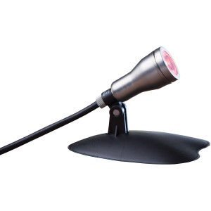 Heissner LED-Spot für Teich, Pool und Garten, 3W, Multicolor, mit Edelstahlgehäuse und schwarzem Standfuß.