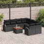 Schwarzes 9-teiliges vidaXL Garten-Sofa-Set aus Rattan mit Tisch und Polstern.