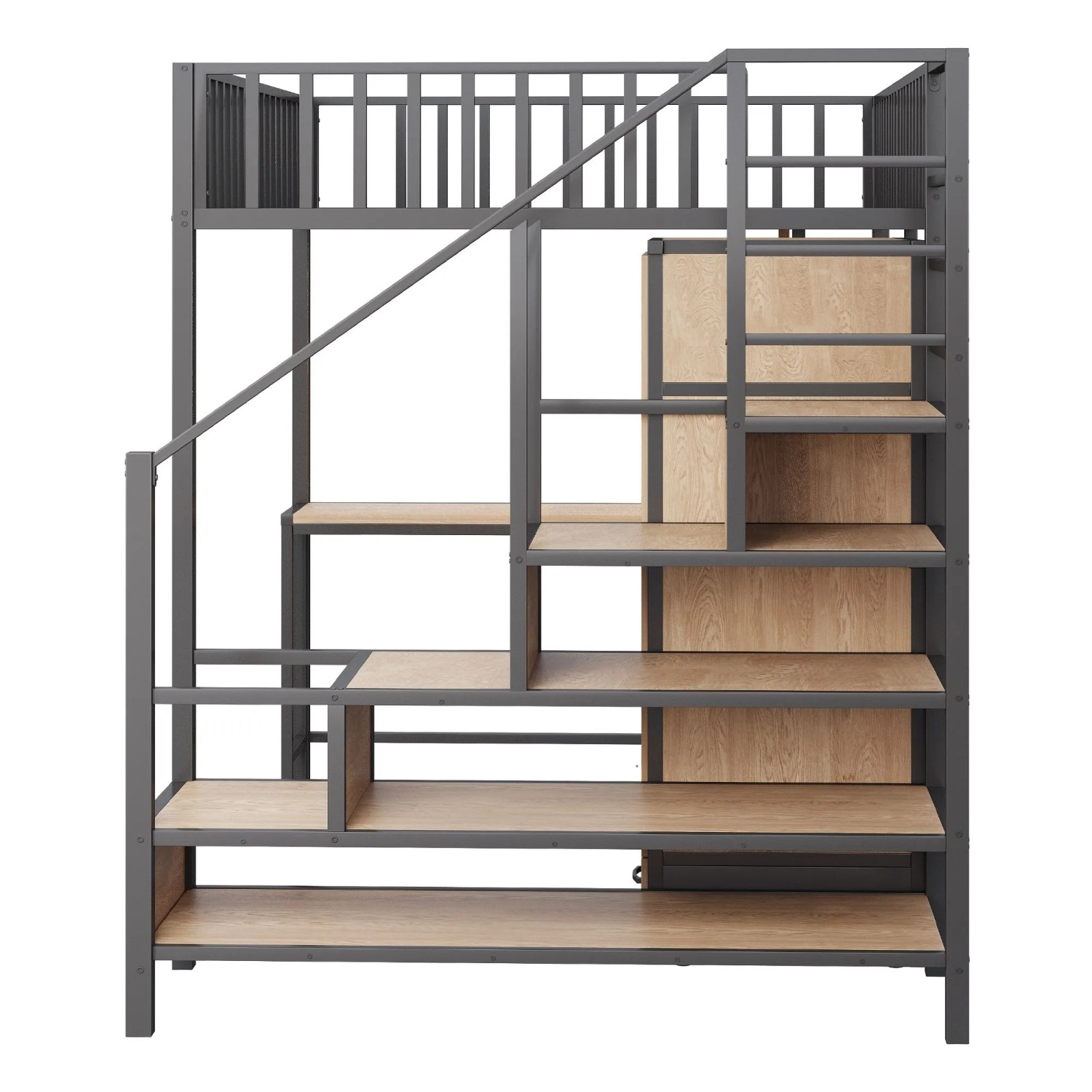 okwish Hochbett 140x200cm mit Schreibtisch Regal Kleiderschrank Schwarz ohne Matratze