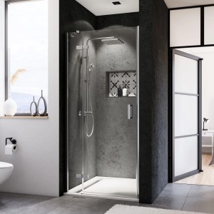 Breuer Panorama Duschtür mit Festteil, Anschlag links, Chromoptik, für bodengleiche Dusche.