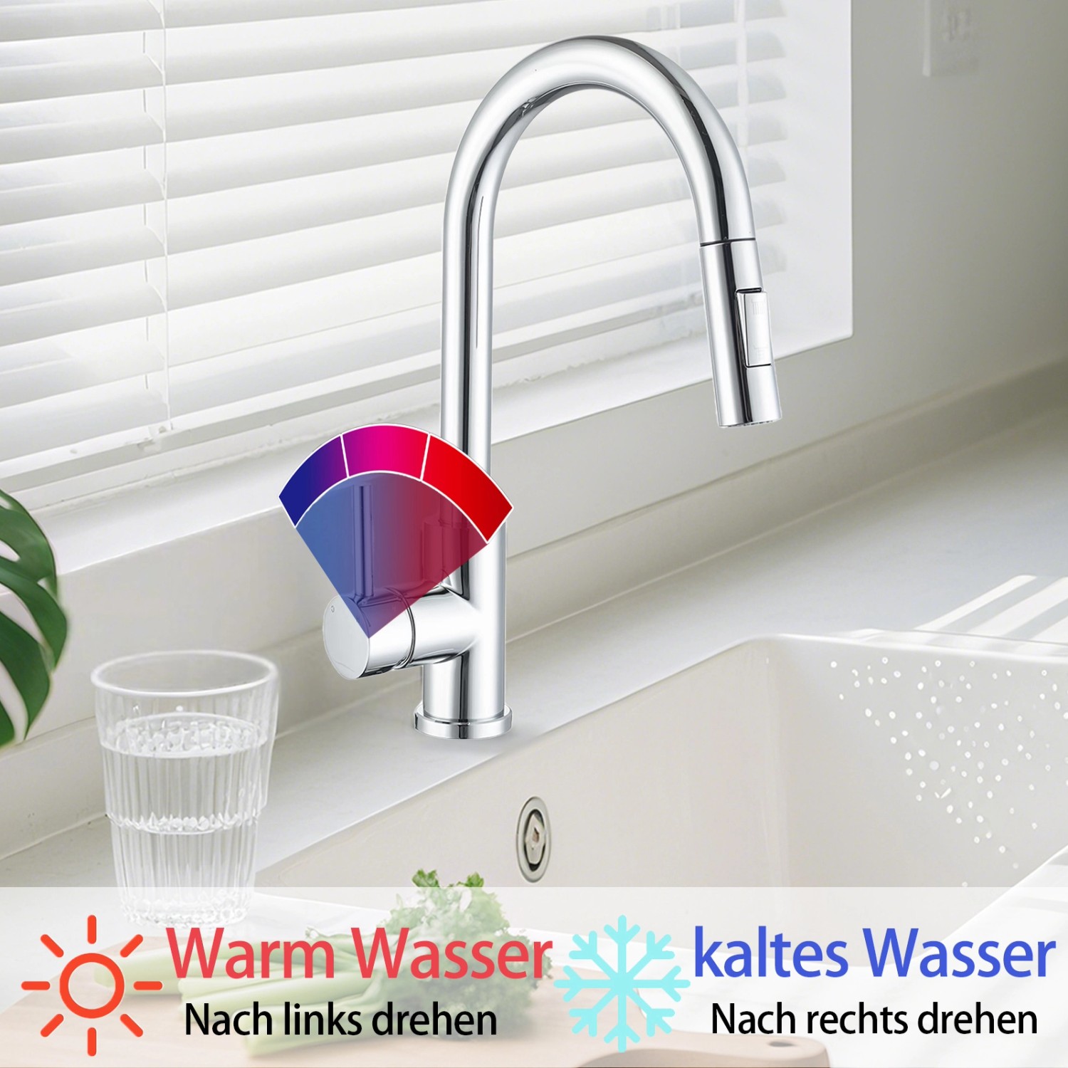 AICA Säulenbrause-Wasserhahn Chrom Zwei Wasserauslassmodi Küche Mischbatterie Ausziehbar 360° Drehbar Einhand-Spültischarmatur Bad Küchenarmatur_5