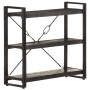 Schwarzes Bücherregal mit 3 Fächern aus Mango Massivholz und Stahl, 90x30x80 cm.