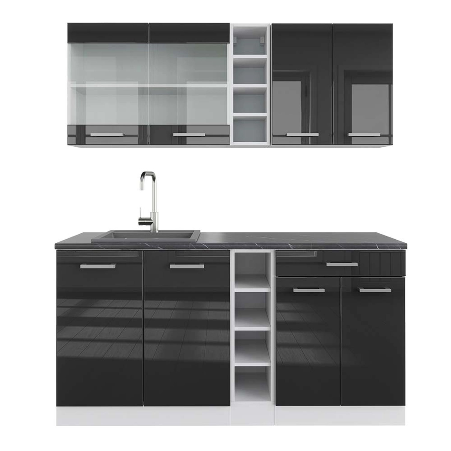 Vicco R-Line Singleküche Anthrazit Hochglanz/Weiß 160 cm AP Anthrazit günstig online kaufen