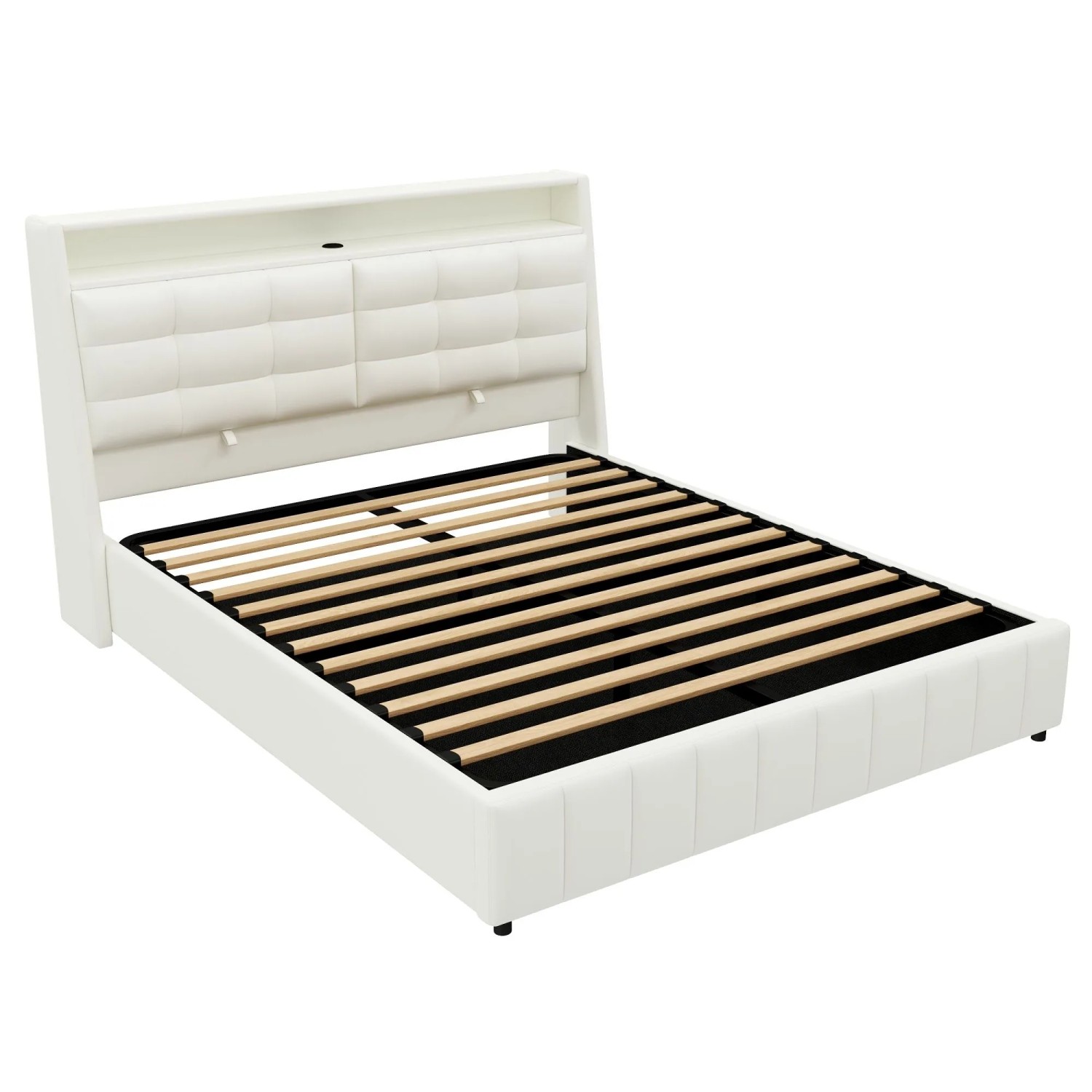 okwish Polsterbett 160x200cm mit LED USB Stauraum Schlafzimmer Weiß ohne Matratze