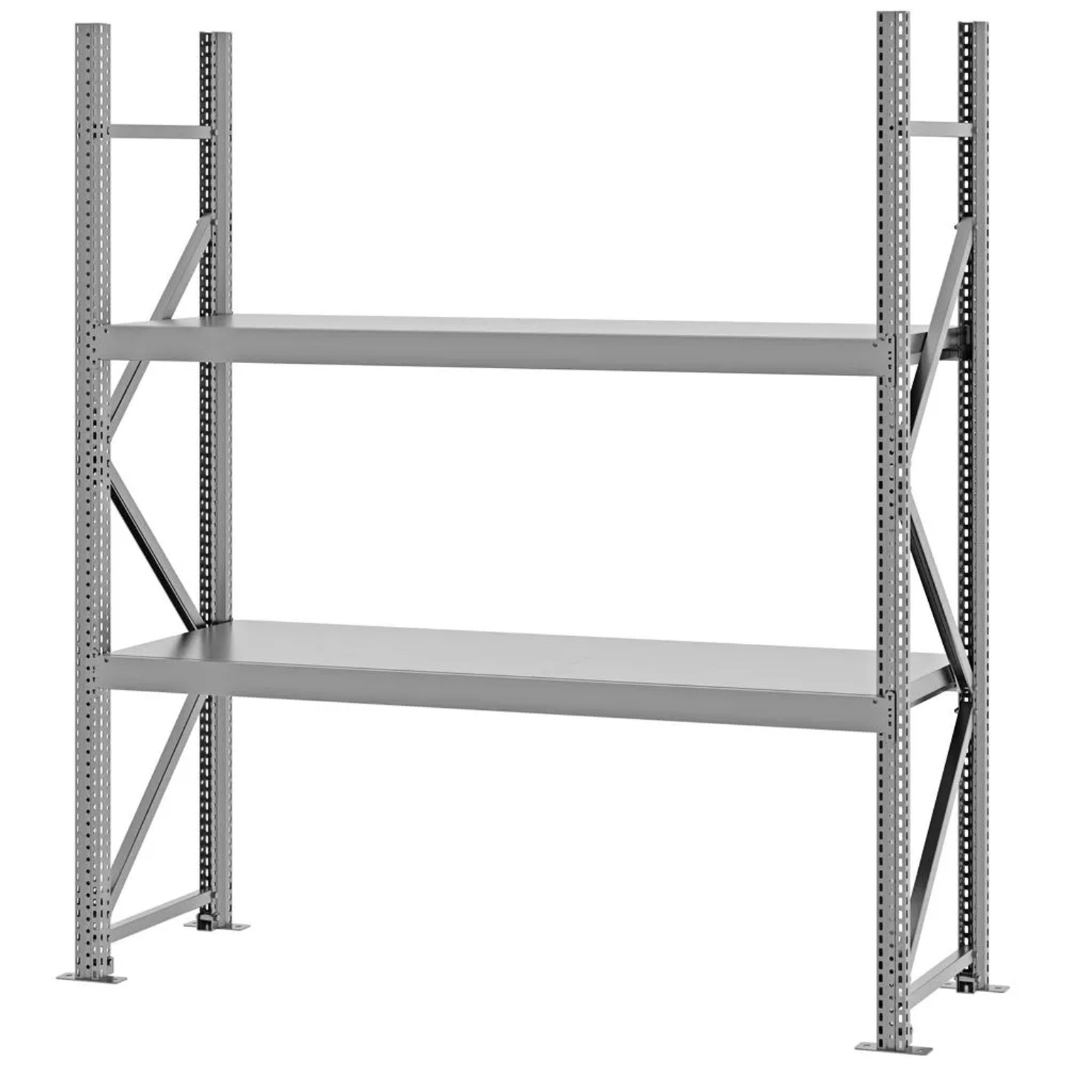 PROREGAL Weitspannregal Schraub-Stecksystem MAGNUS PRO Made In Germany Grundregal 200x175x50cm 2 Ebenen Stahlböden Fachlast 700kg Verzinkt