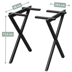 Schwarz lackiertes Metall Tischgestell im X-Design mit Querbalken (2er Set) für Esstische.