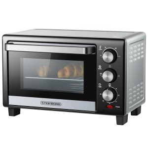 Steinborg Minibackofen SB-3017, 15 Liter, 1200 Watt, mit Croissant im Innenraum.
