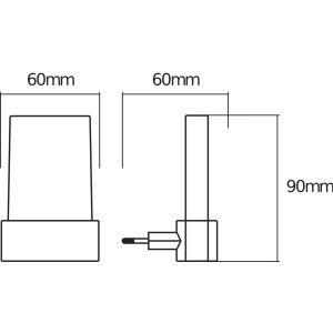 Skizze: Ledvance LED-Steckdosenlicht Lunetta Shine, Maße 9x6x6 cm, weiß, für Steckdose.