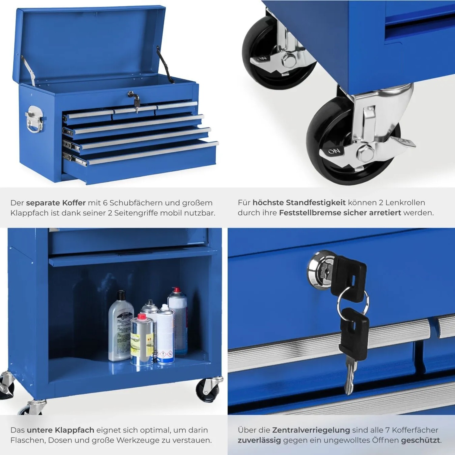 Tectake Werkzeugwagen  8 Kugelgelagerte Schubladen Mit Antirutschmatten Belastbarkeit 150 kg  69 x 33 x 110 cm Blau_4