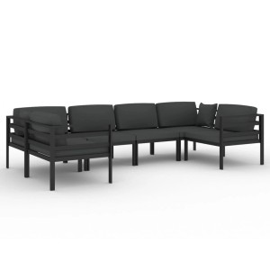 vidaXL 6-tlg. Garten Lounge Set mit anthrazitfarbenen Kissen und Aluminiumrahmen.