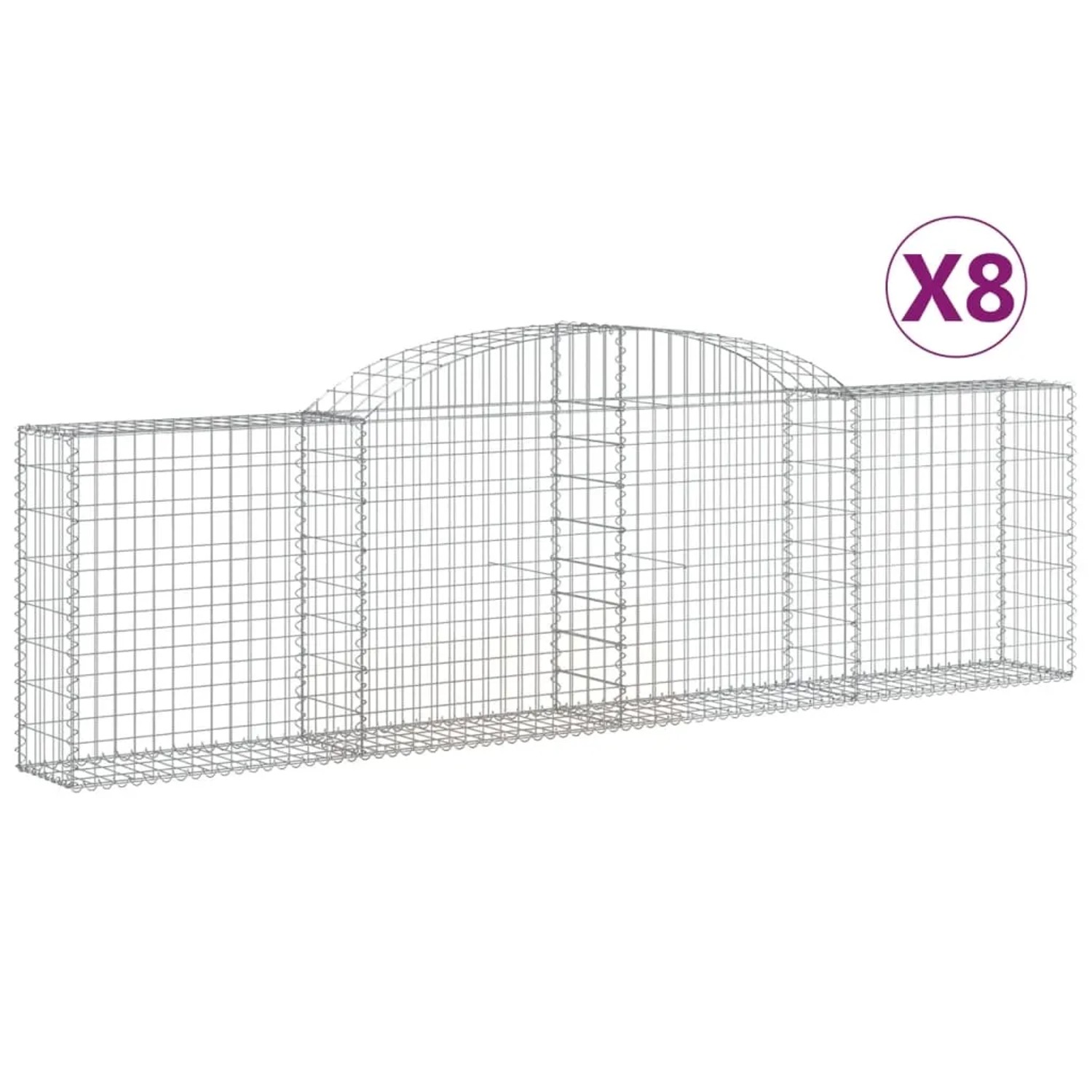 8er Set vidaXL Gabionen mit Hochbogen, 300x30x80/100 cm, aus verzinktem Eisen für Hochbeete.