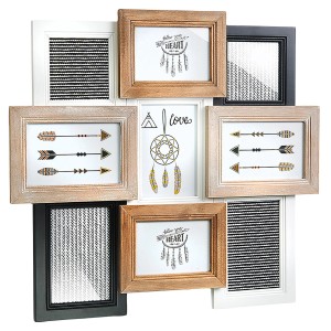 Kobolo Bilderrahmen Collage Holz Weiß Schwarz Natur 9 Bilder 49x46 cm