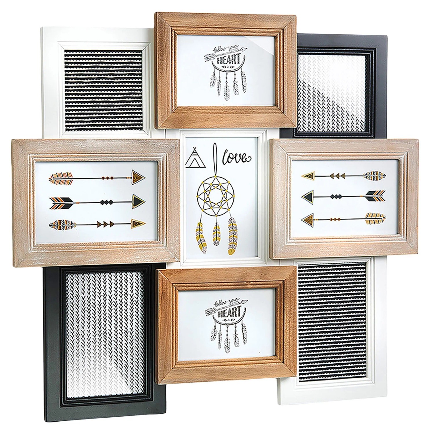 Kobolo Bilderrahmen Collage Holz Weiß Schwarz Natur 9 Bilder 49x46 cm günstig online kaufen