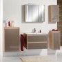 Badezimmer-Set mit Fackelmann LED-Aufsatzleuchte VIORA, Spiegelschrank und Unterschrank in Pinie-Optik.