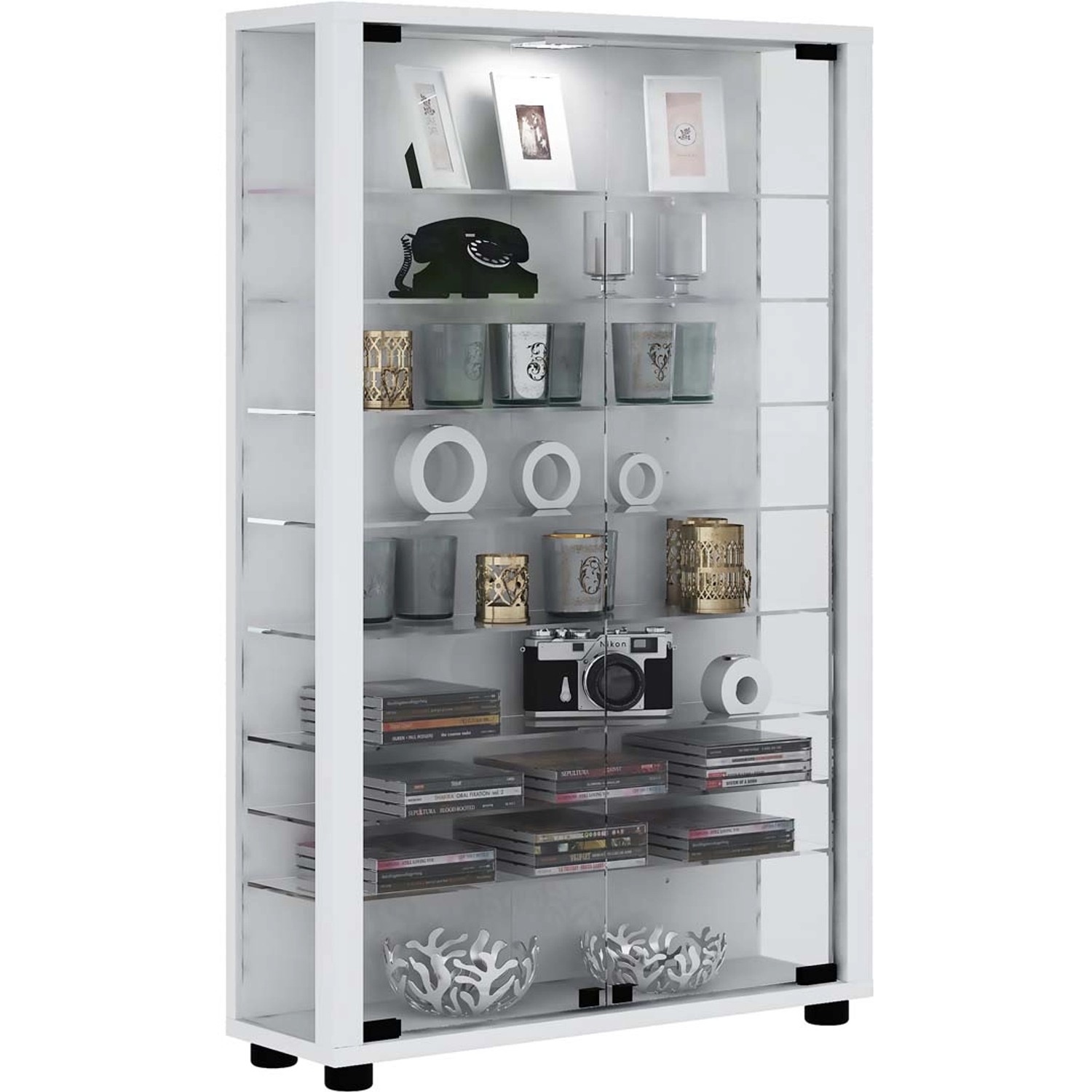 ebuy24 LumoMini Vitrinenschrank 2 Glastüren Weiß günstig online kaufen
