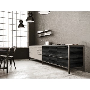 Küchenzeile mit Kaindl Küchenrückwand Polar Pine Urus, Meterware.