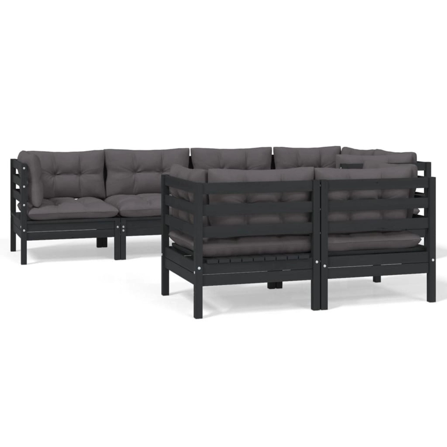 vidaXL 7-tlg Garten-Lounge-Set mit Kissen Schwarz Massivholz Kiefer Modell günstig online kaufen