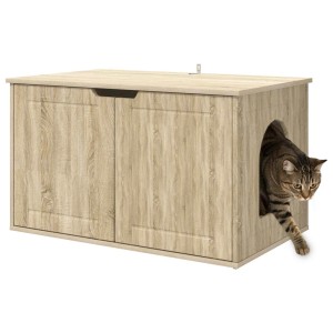 vidaXL Katzenhaus Sonoma mit Katze, Holzwerkstoff, 85x55x50,5cm. Katzenmöbel für den Innenbereich.