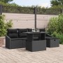 Schwarzes 6-tlg. vidaXL Garten-Sofa-Set aus Poly Rattan mit höhenverstellbarem Tisch.