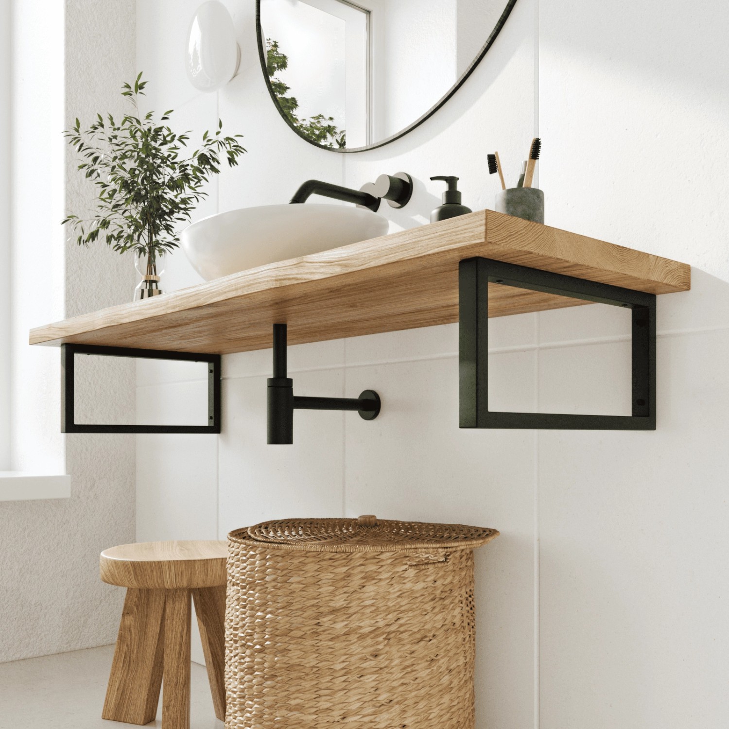 HEVVA Waschtischhalterung RHEIN 20 cm Hoch 50 cm Tief 2er Set Schwarz_4