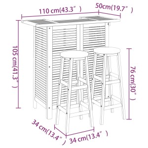 vidaXL Gartenbar-Set aus Akazienholz mit Tisch und zwei Hockern. Ideal für Garten und Terrasse.