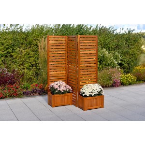 Merxx Sichtschutz mit 2 Blumenkästen aus geöltem Akazienholz, flexibel aufstellbar.