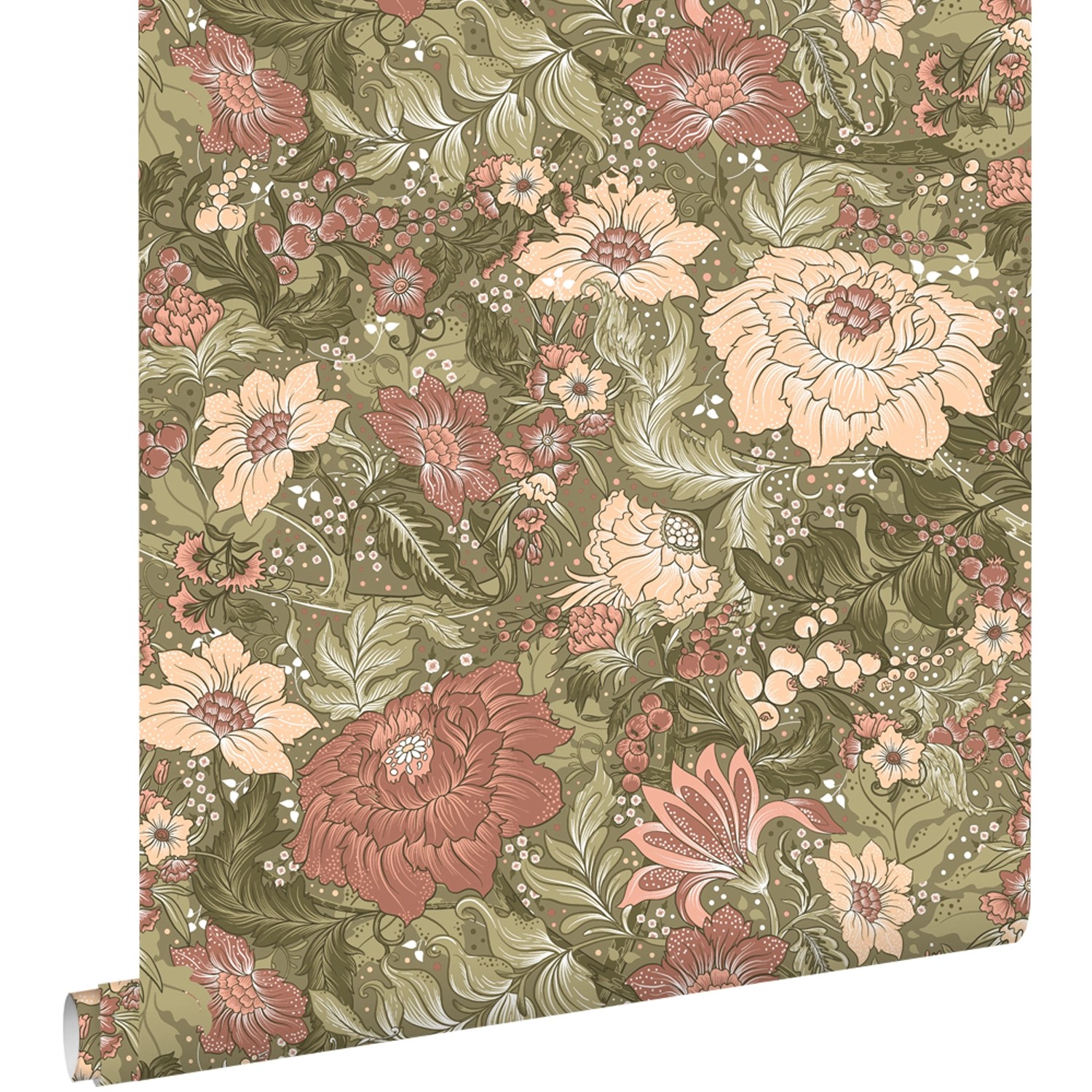 ESTAhome Tapete Blumenmuster Grün und Altrosa 50 x 900 cm günstig online kaufen