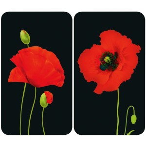 Wenko Herdabdeckplatten Mohn 2er Set, mehrfarbig mit Mohnblumen Motiv.