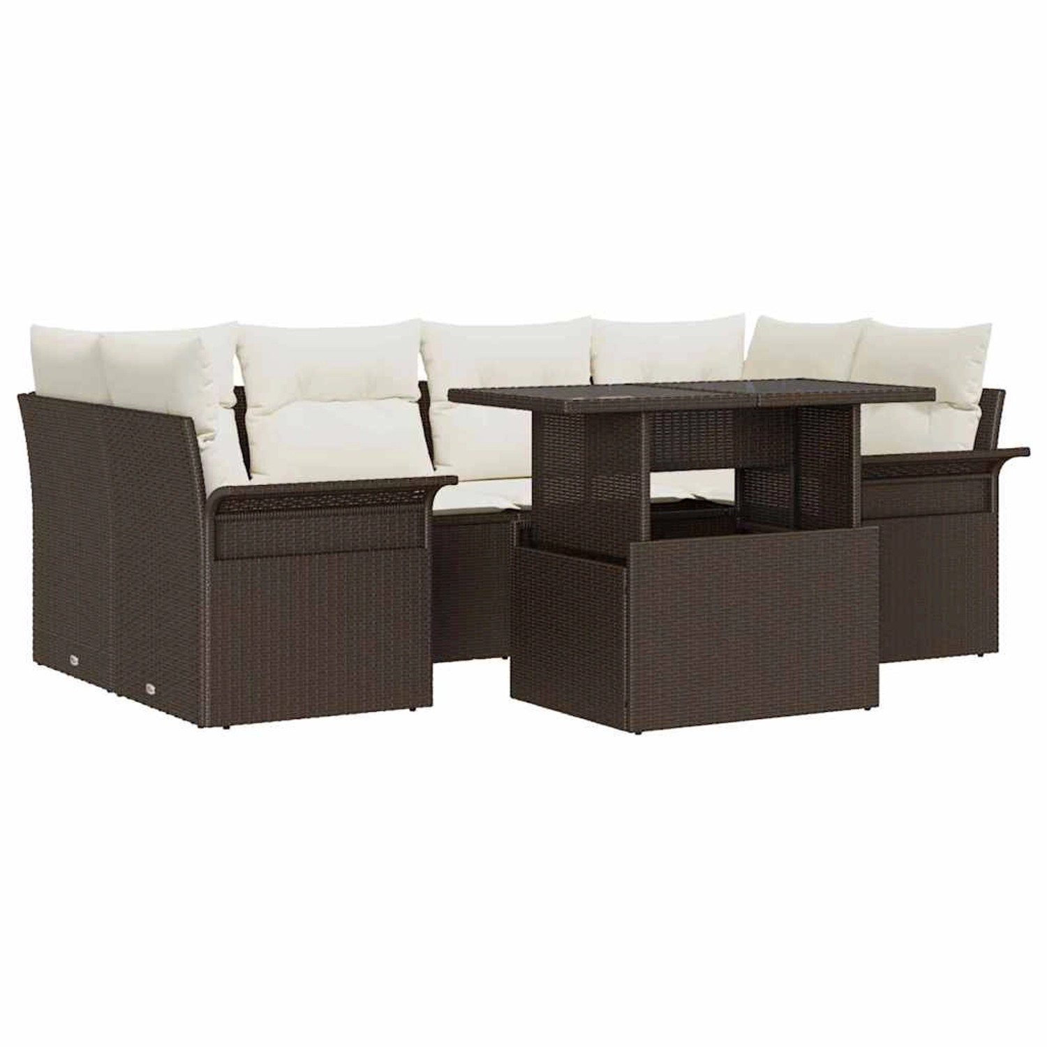 vidaXL Garten-Sofa-Set mit Kissen mit Speicher 7-Tlg Braun Poly Rattan 3356 günstig online kaufen