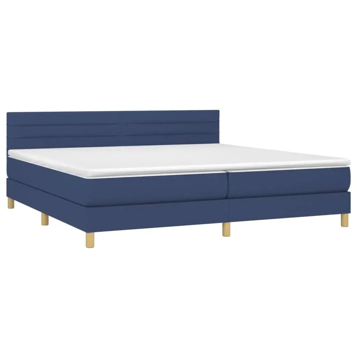 Blaues vidaXL Boxspringbett 200x200 cm mit Matratze und Kopfteil.
