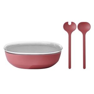 Mepal Servierschale Silueta Vivid Mauve mit Deckel und Salatbesteck (4L).