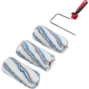 Farbrollerset für raue Wände, 4-teilig, mit Walzenbügel und 3 Dispersionswalzen.