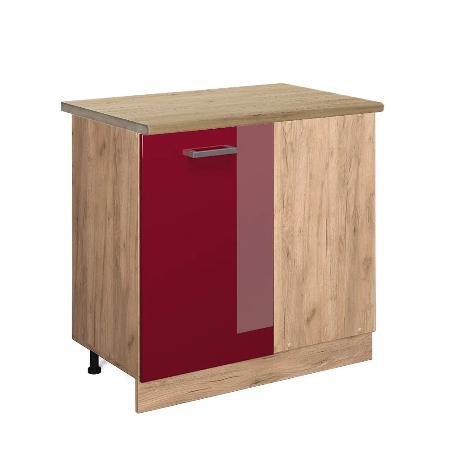Vicco Eckunterschrank R-Line Rot Hochglanz 86 x 82 AP Eiche Opt2