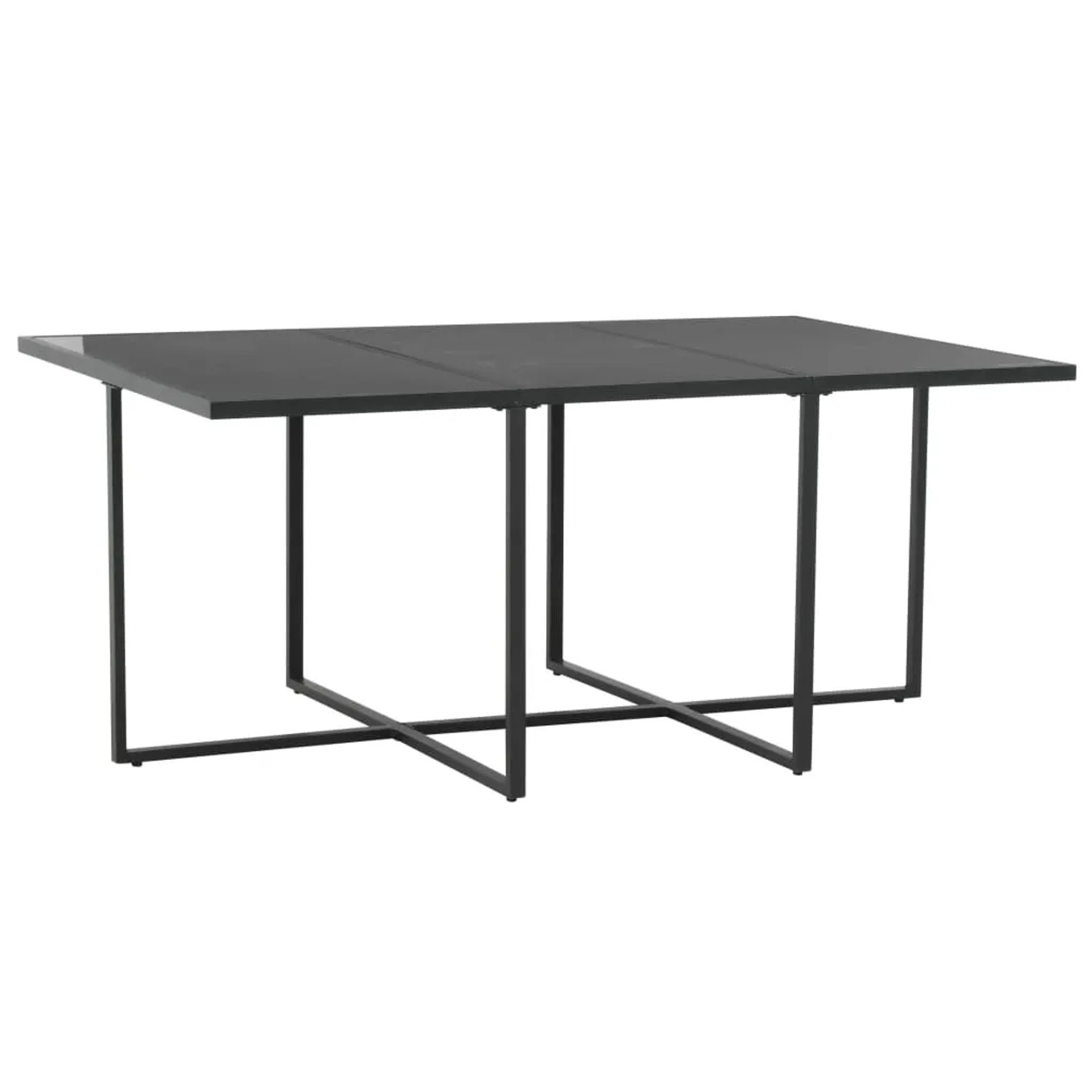 Schwarzer vidaXL Gartentisch aus Rattan und Stahl, Teil der 7-tlg. Essgruppe.