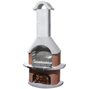 Buschbeck Gartengrillkamin Davos, zweifarbig mit Grillrost und Holzlagerfach.