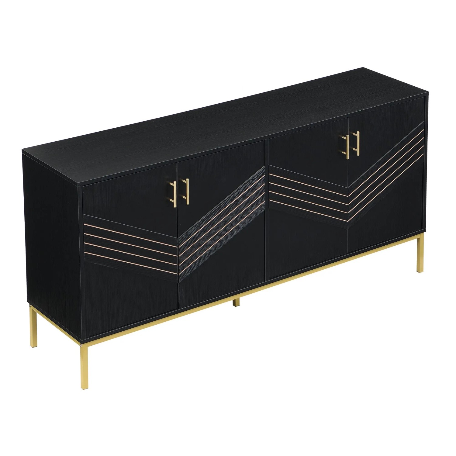 Okwish Sideboard Mit 4 Türen Metallbeinen Verstellbaren Regalen 160x40x80cm Schwarz Gold