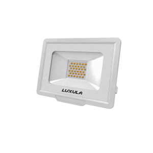 Weißer LUXULA LED Fluter 30W für Außen, neutralweißes Licht, IP65-Schutz.