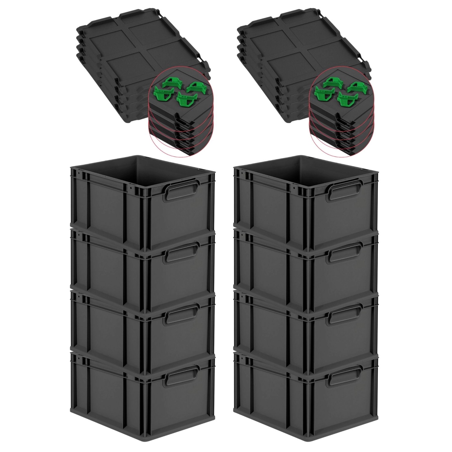 PROREGAL SuperSparSet 8x Eurobox Nextgen Grip Mit Auflagedeckel Und Grünen günstig online kaufen