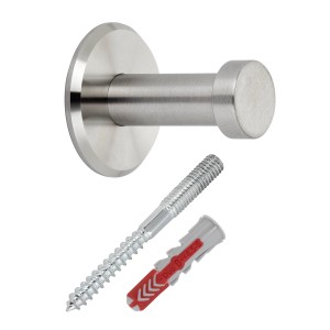 SOTECH Garderobenhaken TALEA aus gebürstetem Edelstahl mit runder Platte, inklusive Stockschraube und Dübel.