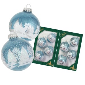 Krebs Glas Lauscha Weihnachtsbaumkugelset Winterwald Hellblau, 8-teilig, 7cm.