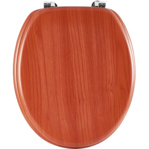 Brauner baliv WC-Sitz Alisos mit Holzkern und Chrom-Scharnieren.