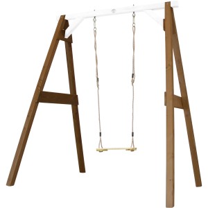 Axi Einzelschaukel aus Holz in Braun und Weiß mit Seilen und Schaukelsitz.