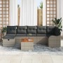 Graues 8-teiliges vidaXL Garten-Sofa-Set aus Polyrattan mit Kissen und Stauraum.