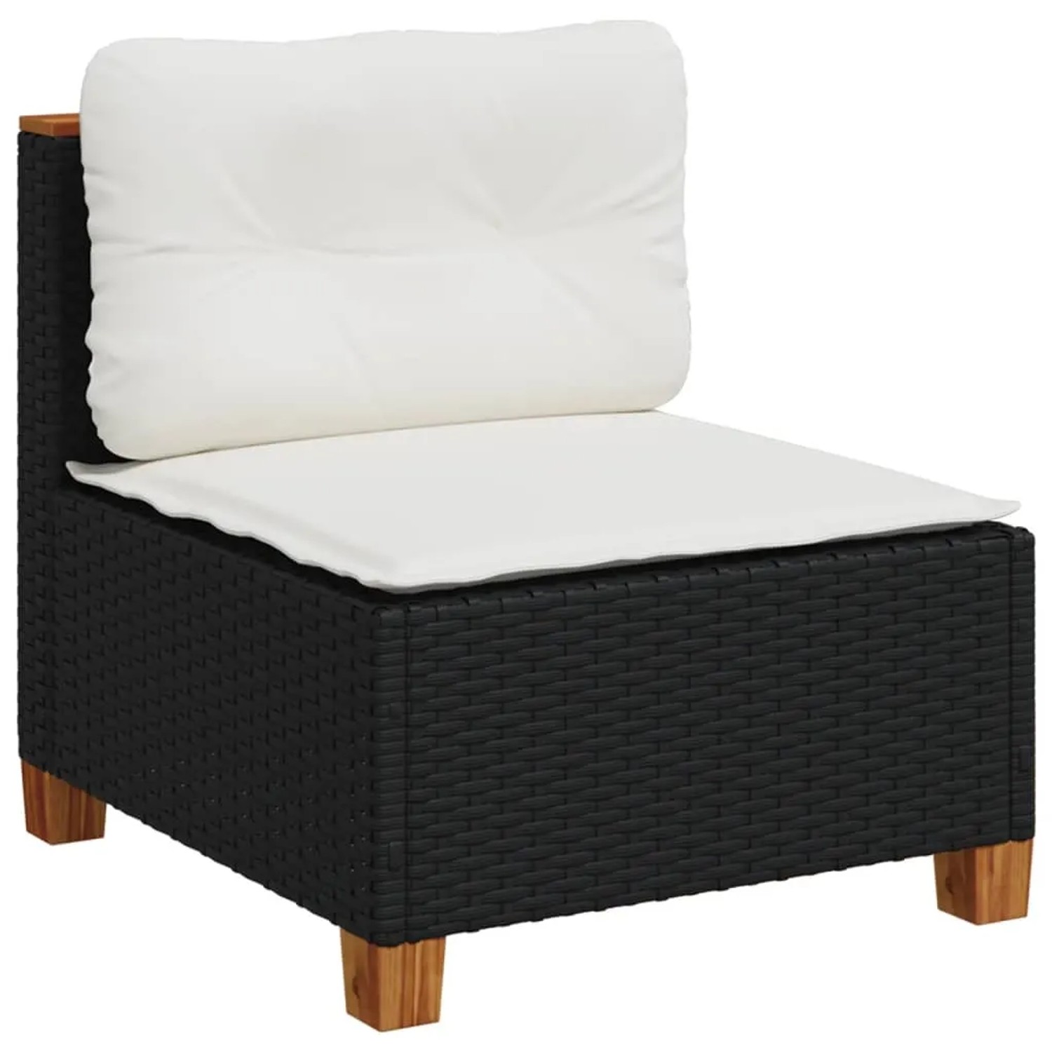Schwarzes Gartensofa Element aus Rattan mit cremeweißen Kissen der vidaXL 7-tlg. Garnitur.