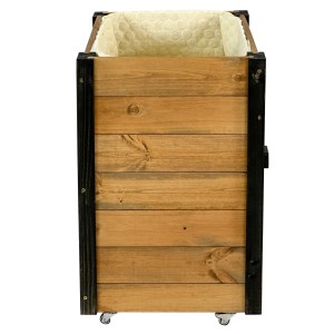 Rollbarer Gartenschrank mit Pflanzkasten aus Holz, braun/schwarz. Praktischer Stauraum für Garten & Pflanzen.