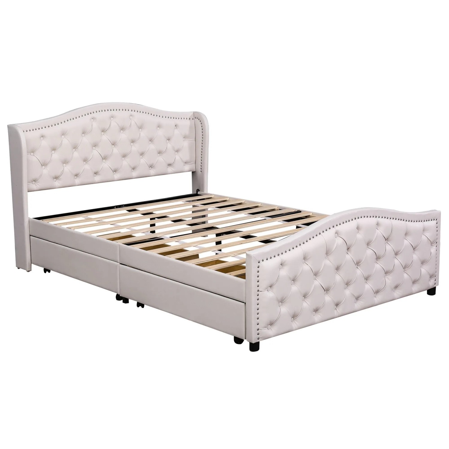 okwish Polsterbett 160x200cm mit 2 Schubladen Schlafzimmer Weiß ohne Matratze