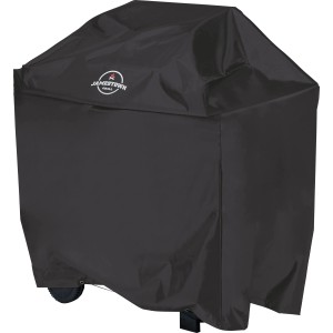 Schwarze Jamestown Wetterschutzhülle für Grills. Matte, UV- & wetterbeständige Grillabdeckung mit Kordelzug.
