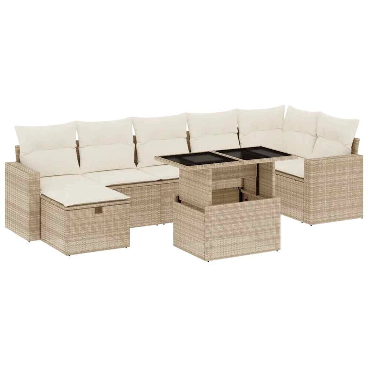 vidaXL 8-Tlg Garten-Sofagarnitur mit Kissen Beige Poly Rattan 3274828